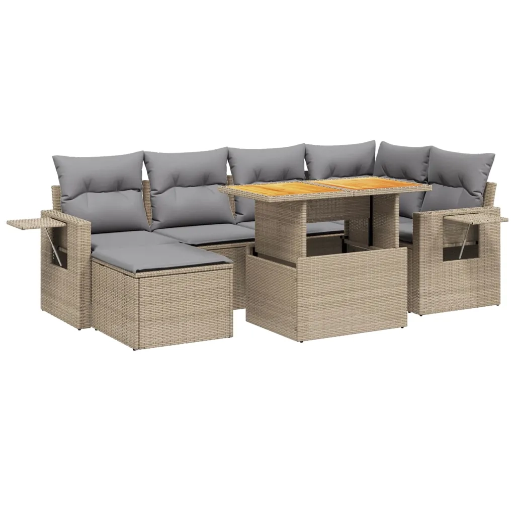 Set Divani da Giardino 7 pz con Cuscini Beige in Polyrattan 3275705