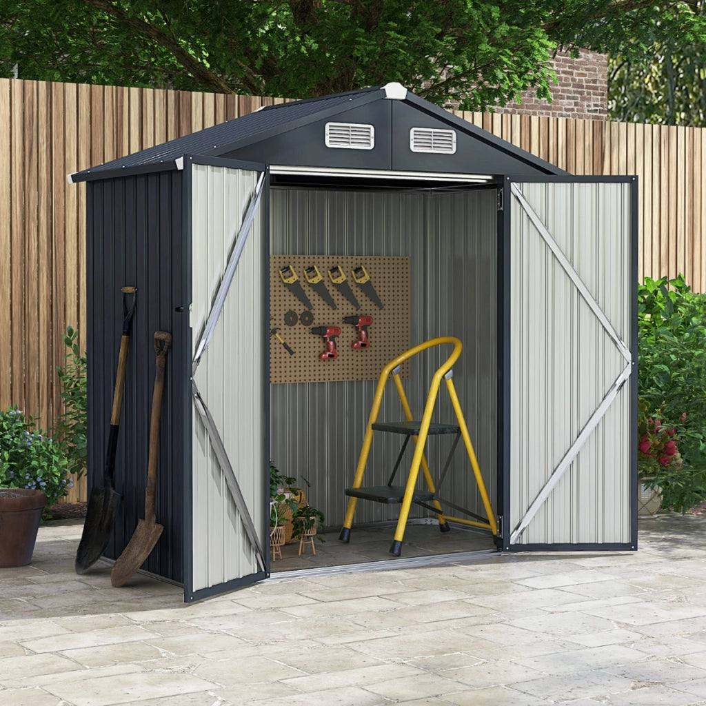 Capanno da giardino per esterni con 4 prese d'aria e porte bloccabili, Organizzatore per utensili da giardino Grigio-Casette da giardino