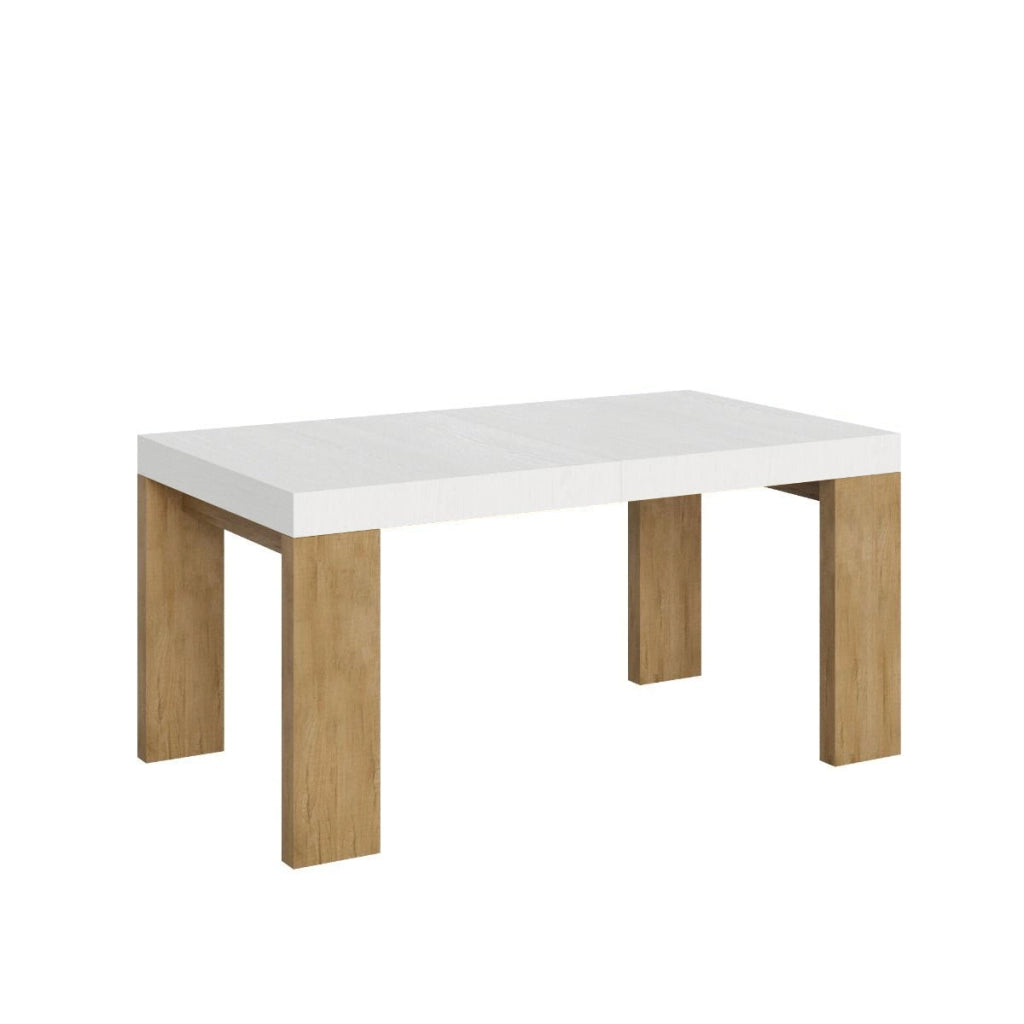 Tavolo Allungabile 160/420x90x77 cm Roxell Mix piano Bianco Frassino gambe Quercia Natura