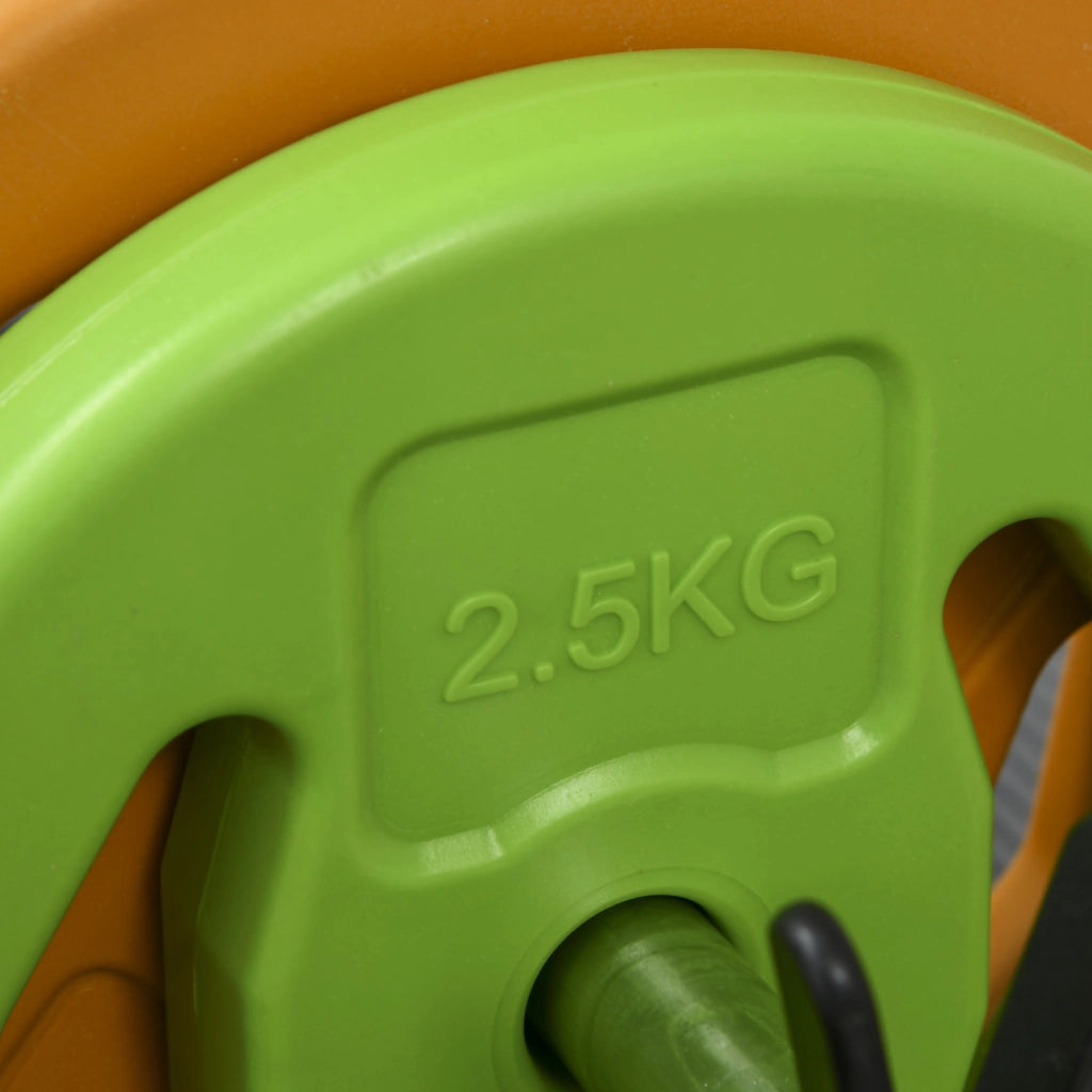 Set Bilanciere e Dischi da 20Kg Totali  6 Pesi 2 Clip di Fissaggio e Presa Antiscivolo in Metallo e PU Multicolore
