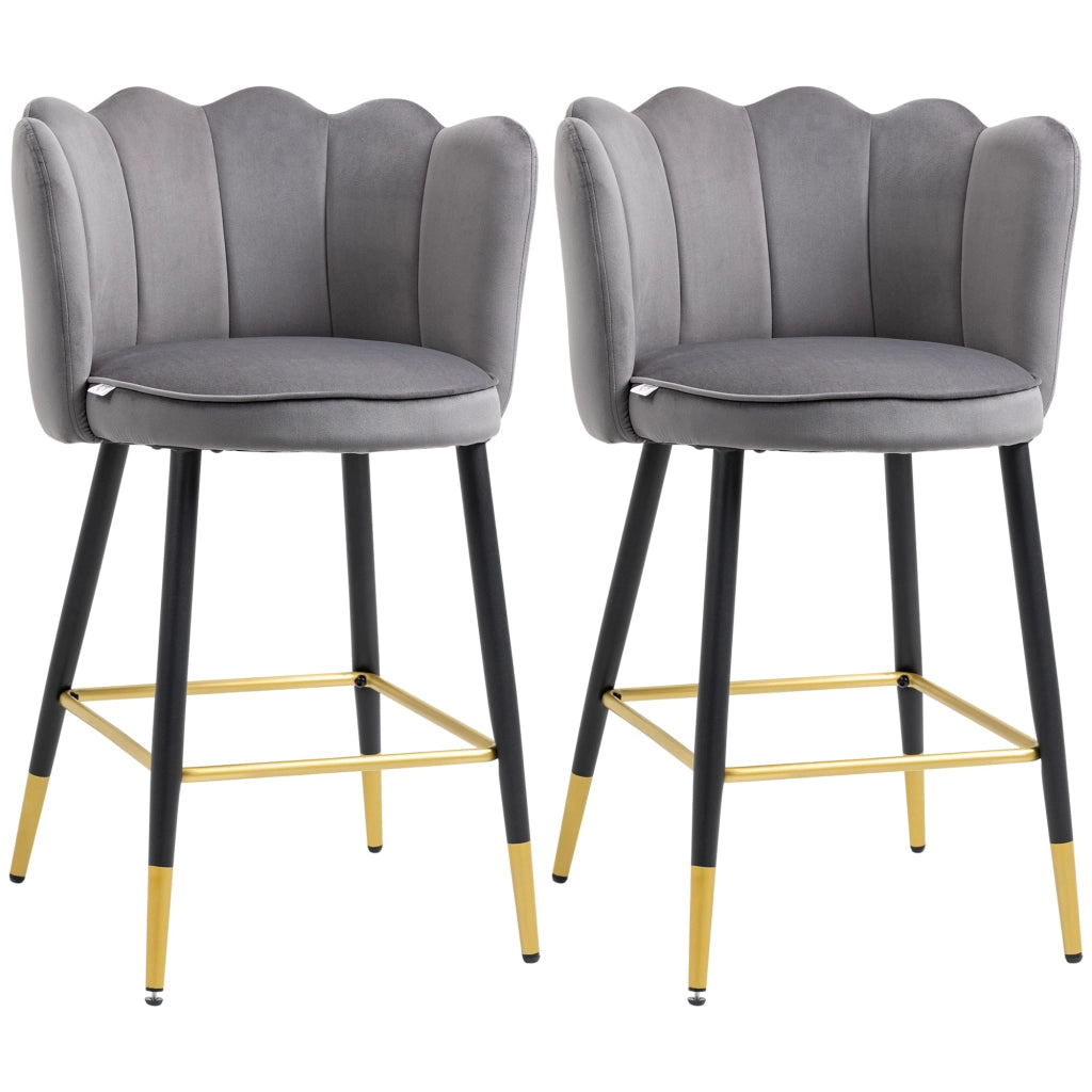 Sgabelli da Bar Velluto con Poggiapiedi ¨C zephmum ¨C Grigio 59x52x90cm