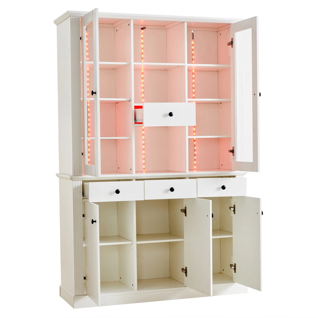 Vetrina alta con LED 119;5 x 40 x 180 cm in MDF e vetro temperato bianco