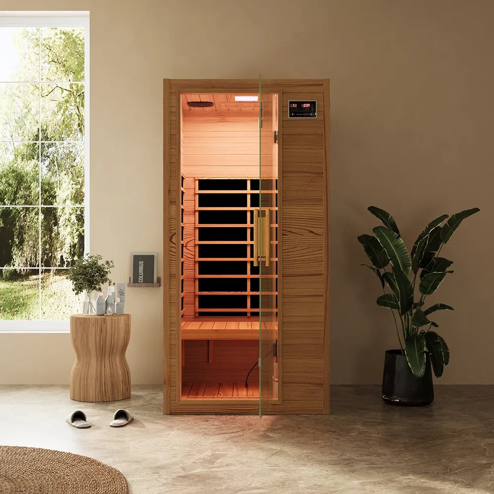 Sauna ad infrarossi 90x100 cm H188 in legno Helmock con radio integrata | Helsinki Eco
