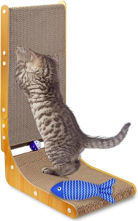 Kartone di forma L per gatti - piatto di gatto con pallone e topo - 68 cm - cartone di alta qualità
