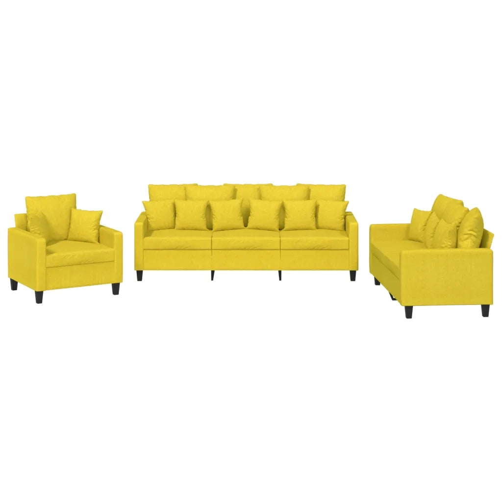 Set di Divani 3 pz con Cuscini Giallo Chiaro in Tessutocod mxl 83266