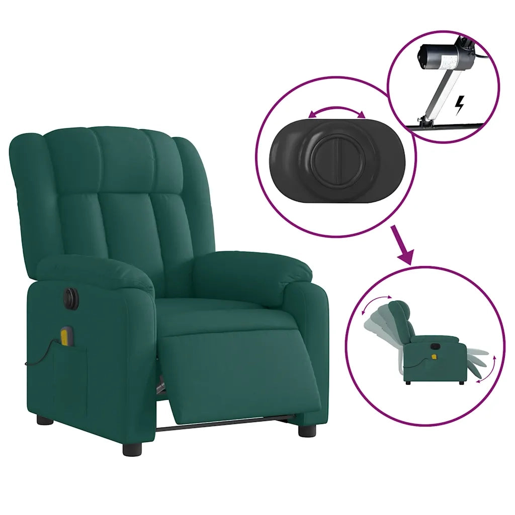Divano Sedia-Poltrona Massaggiante Reclinabile Elettrica Verde Scuro Tessuto 996353