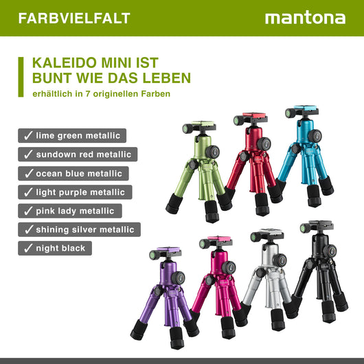 Mantona 21186 kaleido mini foto/tavolo e treppiede da viaggio con testa a sfera con piastra a sgancio rapido e borsa per il trasporto verde lime/metallo