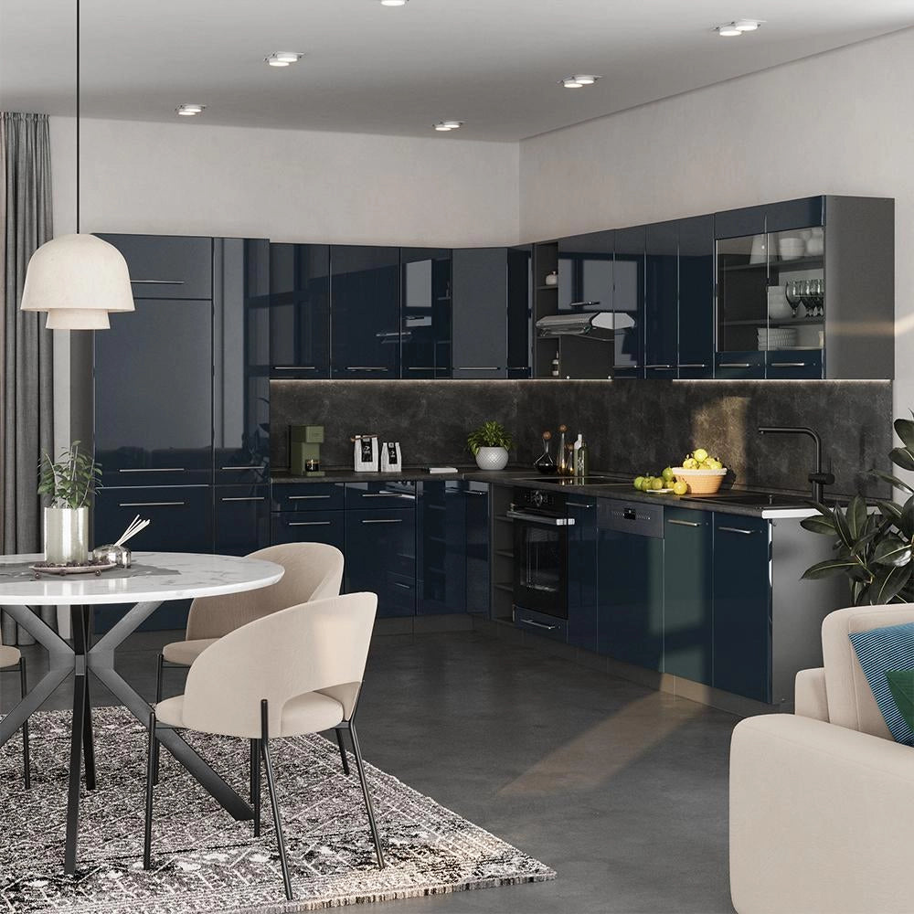 Cucina angolare completa Fame-Line Blu scuro lucido/Rovere dorato 287 x 227 cm, PL Rovere Vicco