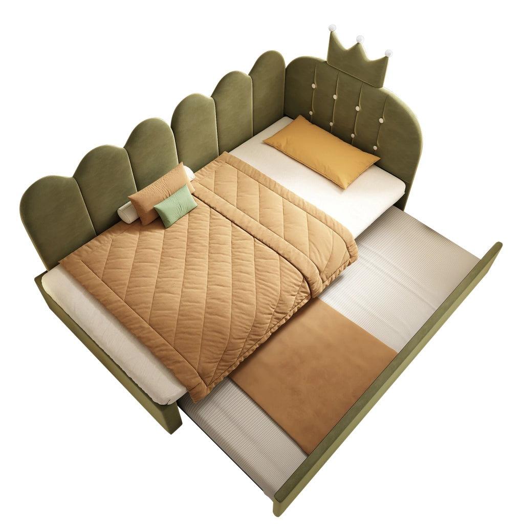 Divano letto in velluto verde 90x200 estraibile 90x190 forma L design a corona