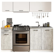 AKORD Set di Mobili da Cucina OLIWIA G1 180 cm Bianco 180 cm 6 ante 1 cassetto inserto frontale Cemento 180x46x174 cm
