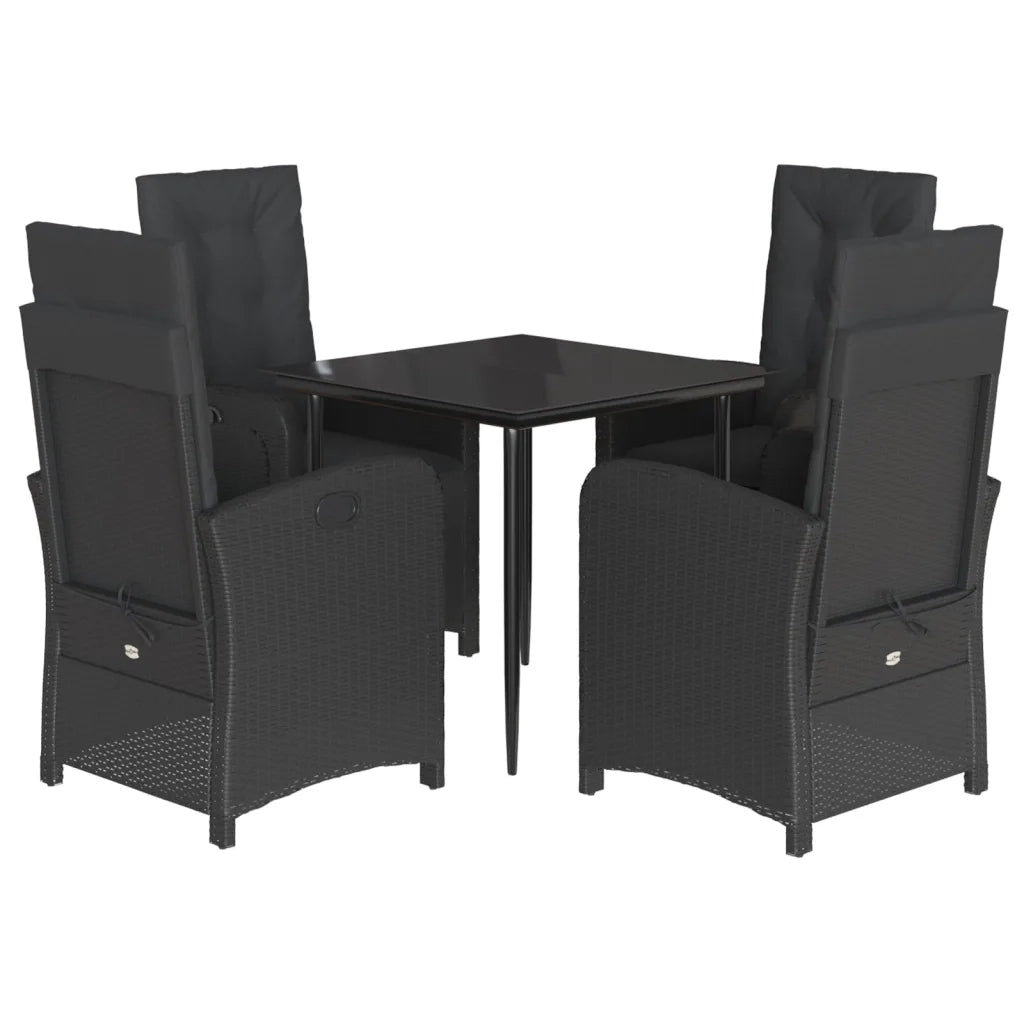 Set da Pranzo da Giardino 5 pz Nero con Cuscini in Polyrattan 3212529