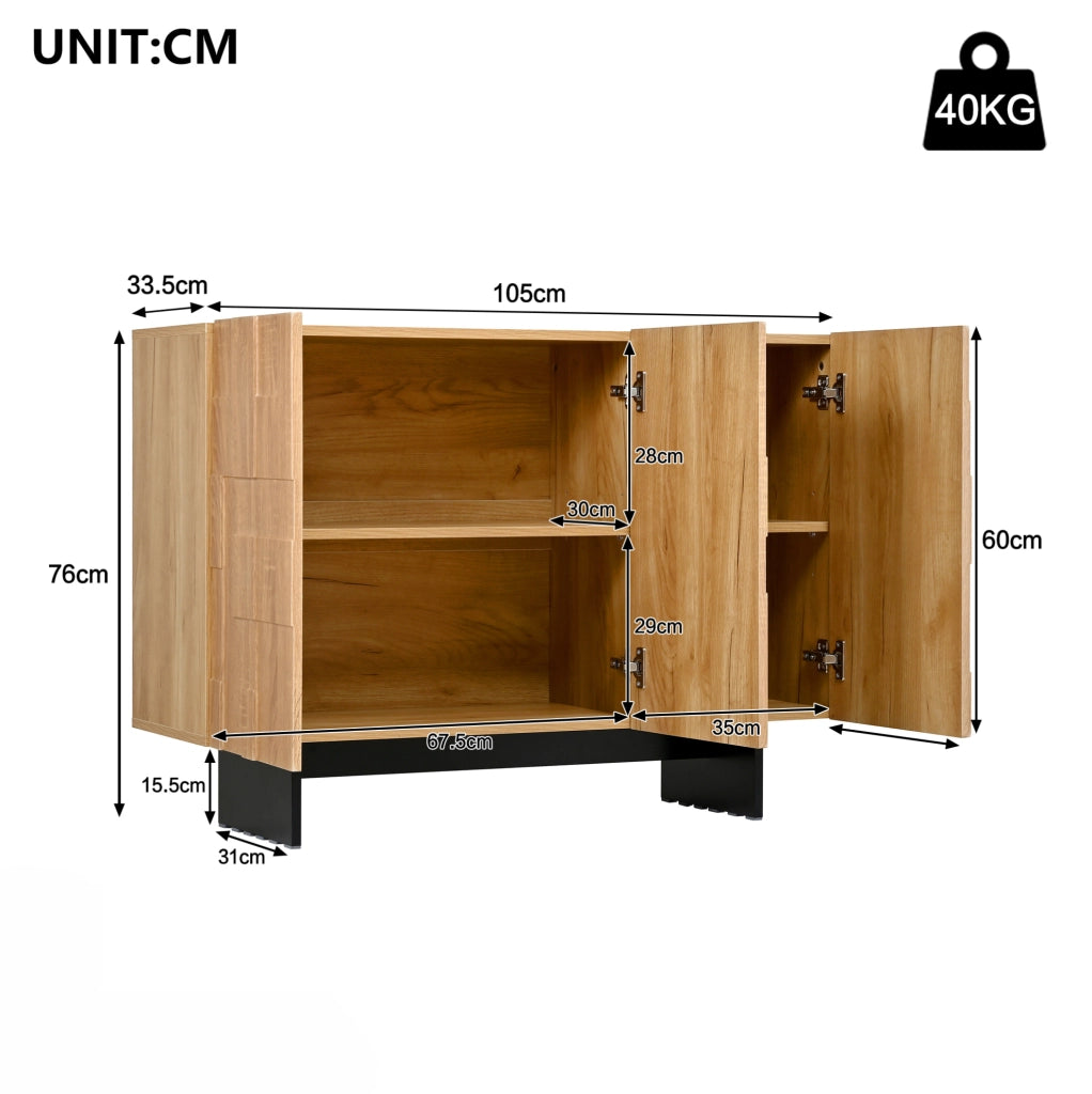 Credenza 3 ante con ripiani regolabili 105x33;5x76 cm; MDF e bamb霉; naturale e nero