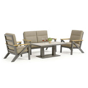 Set 4 Pezzi Salotto da Giardino 4 Posti Kea con Divano 2 Poltrone Reclinabili e Tavolino Piano in Ceramica in Alluminio