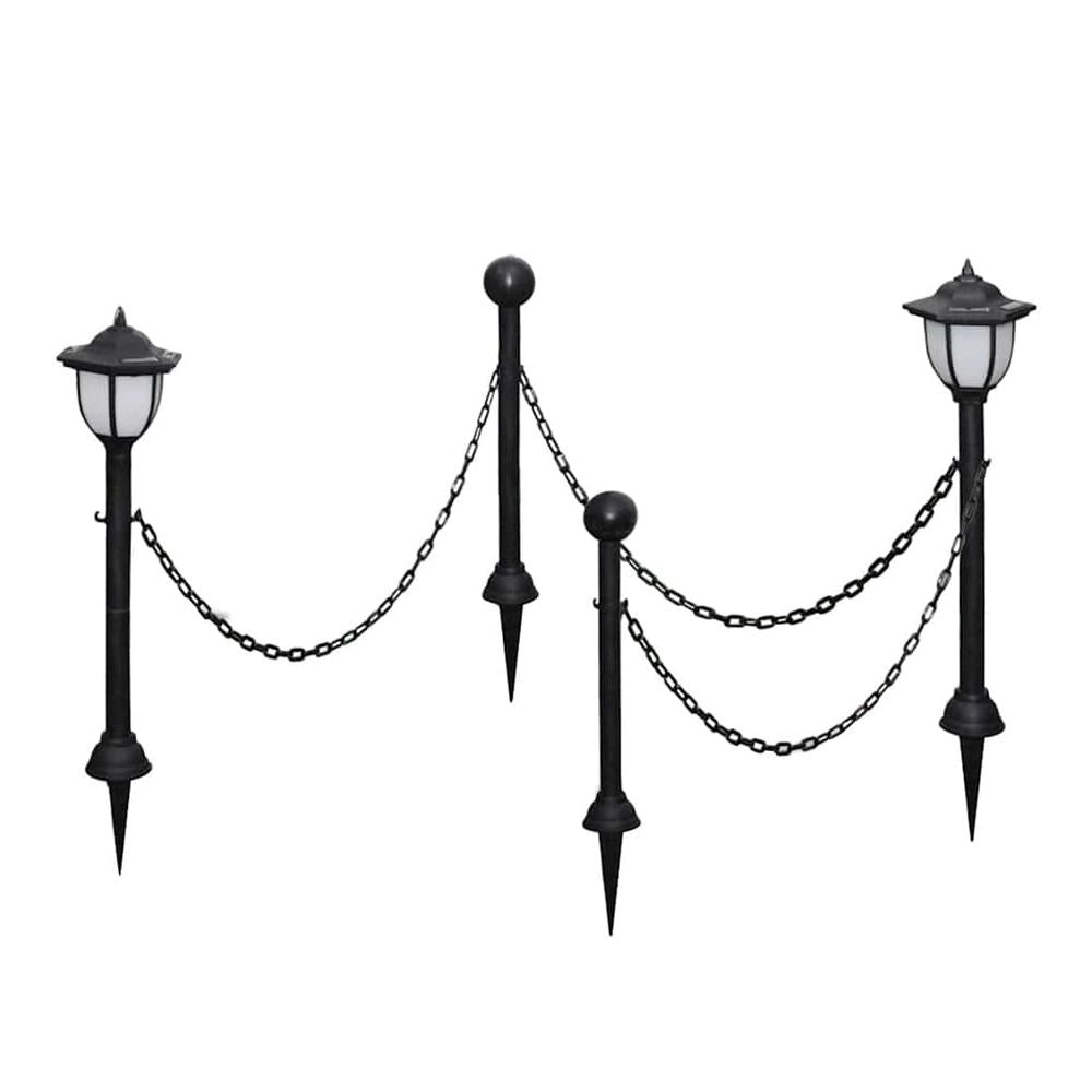 Solar Lights, Set Of 4, With Chain And Post