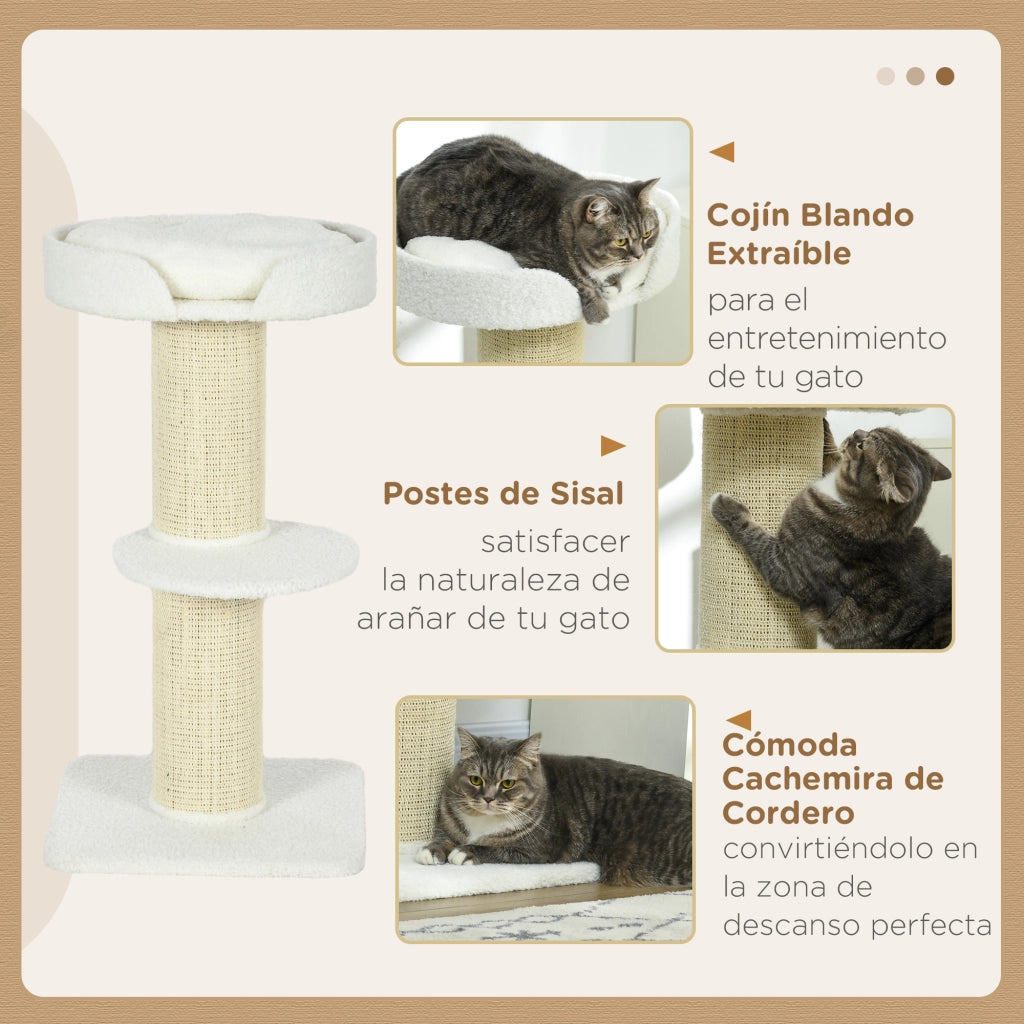 Albero per gatti 3 livelli con piattaforma e palo sisal ¨C zephmum ¨C crema 45x45x91 cm