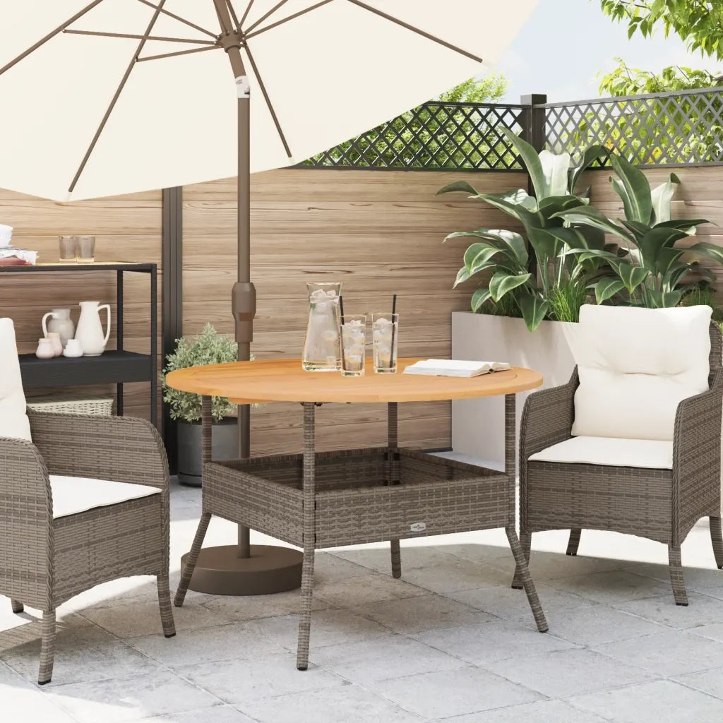 Tavolo Giardino | Tavolino da esterno Piano Legno Acacia Grigio ?110x71 cm Polyrattan
