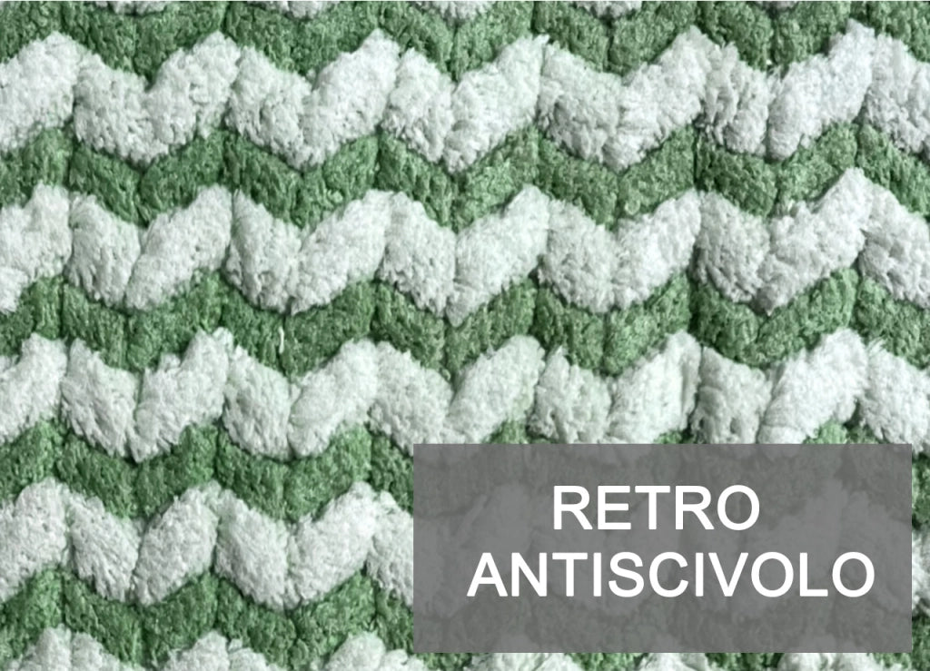 Tappeto Bagno Doccia Antiscivolo In Ciniglia Super Assorbente Modello Dots - Parure 3 Pezzi - Salvia