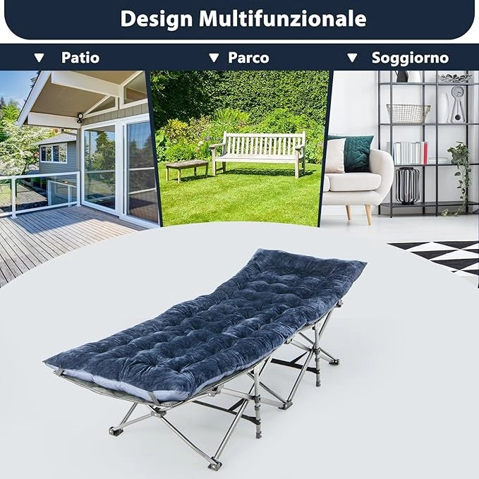 Cuscino per Sdraio, Cuscino Spesso da 190 x 70 x 7 cm con 4 Cinghie di Fissaggio, Tasca per Fissare al Letto, per Lettino da Campeggio, Vacanze in Campeggio (blu)