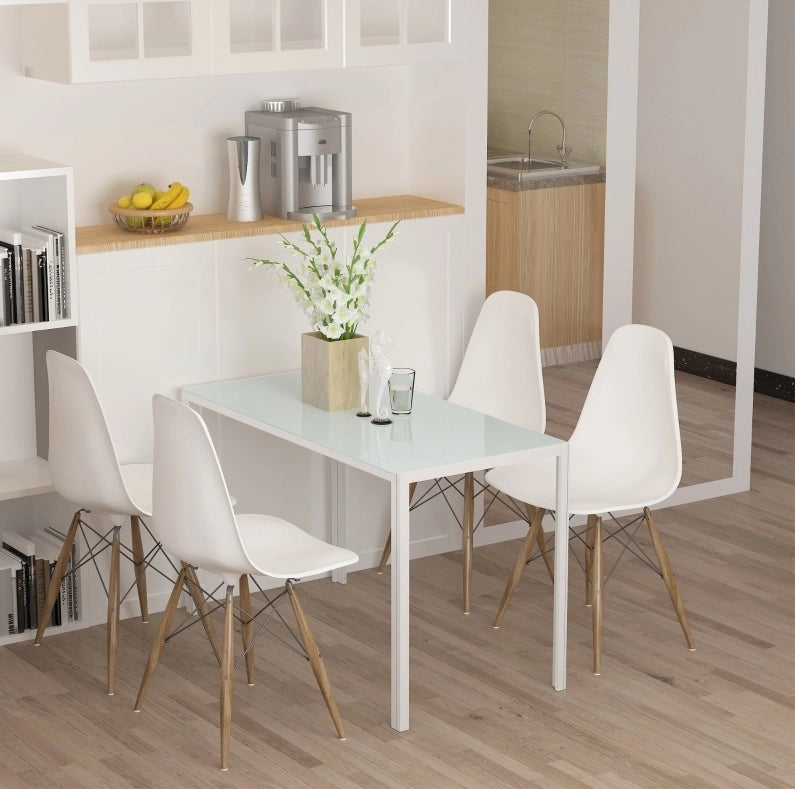 Tavolo da pranzo 120x60x75 cm per 4 persone in vetro temperato e metallo bianco