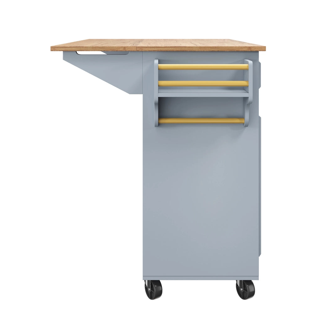 Isola da cucina 110x75x92 cm pieghevole con cassetti in MDF azzurro baby