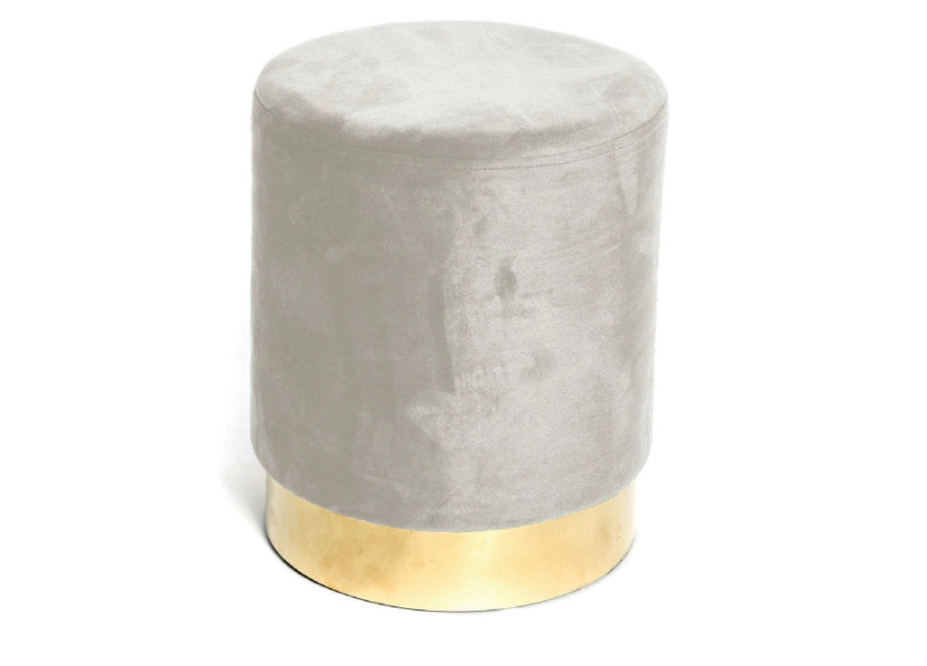 Pouf Salotto/Camera Rotondo Imbottito Modello Cilindro Velvet In Tinta Unita - Pouf - Beige