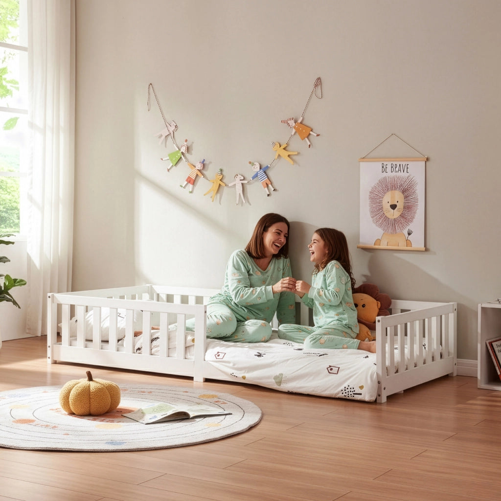 Letto Montessori per Cameretta Tanna in Legno di Pino 90 x 200 cm - Bianco [en.casa]