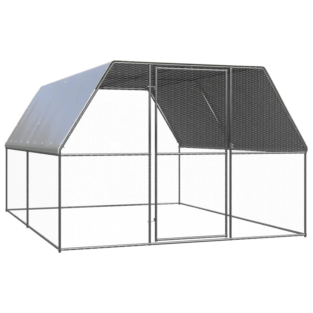 Pollaio/recinto/gabbia per polli da esterno 3 x 4 x 2 m acciaio zincato argento 02_0044010