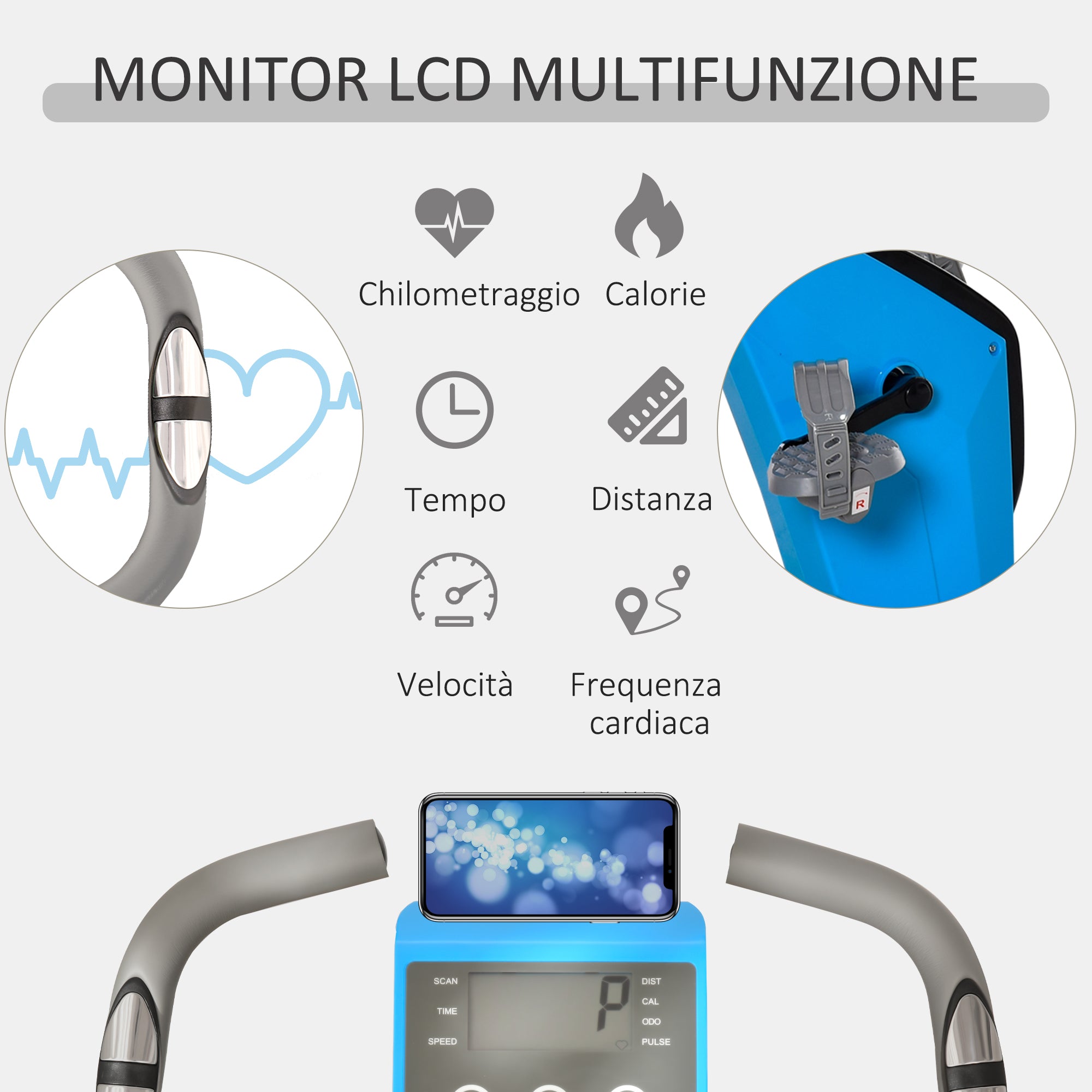 Cyclette Pieghevole 8 Livelli di Resistenza con Seduta Regolabile Blu e Grigio