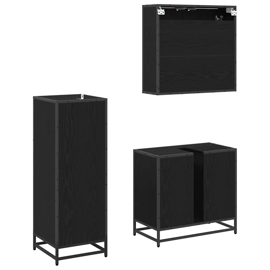 Set di mobili per il bagno 3 pcs Rovere Nero Legno multistrato
