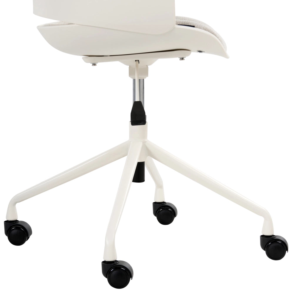 Sedia da ufficio con seduta in tessuto bianco sporco girevole, per scrivania regolabile in altezza