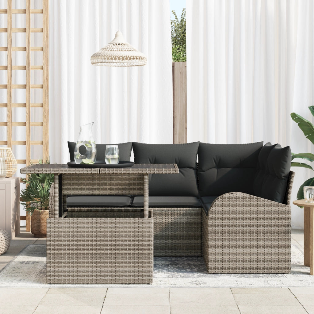 Set Divano da Giardino da 5 Pezzi con Cuscini Grigio Rattan Polimerico