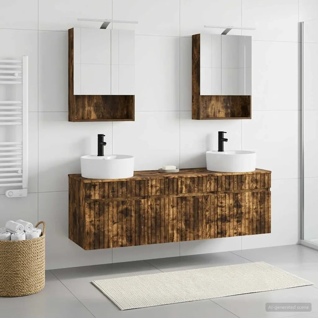 Set di Armadi da Bagno 5 pcs Rovere Fumo 50 x 14,5 x 70 cm 3406603