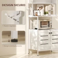 Mobile Dispensa con Ripiani, Armadietti e 2 Prese di Ricarica, in Legno e Acciaio, 80x42x171 cm, Bianco