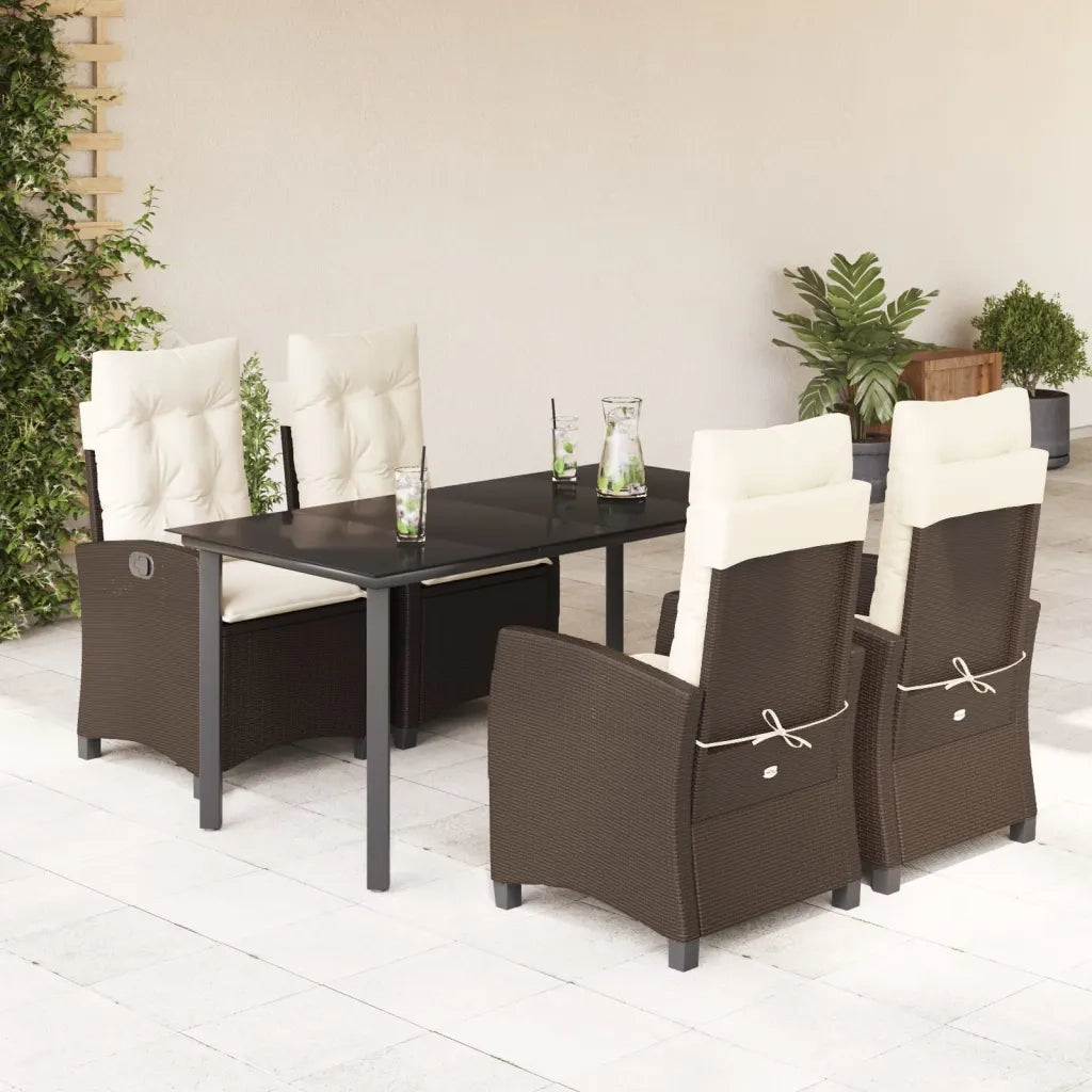 Set da Pranzo da Giardino 5pz con Cuscini in Polyrattan Marrone 3212776