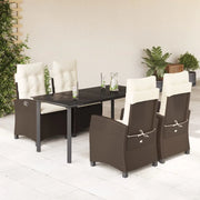 Set da Pranzo da Giardino 5pz con Cuscini in Polyrattan Marrone 3212776