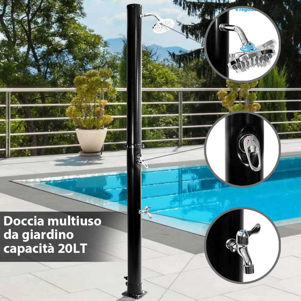 Doccia Solare Giardino Piscina Esterno 20Lt Lava Piedi Miscelatore Campeggio
