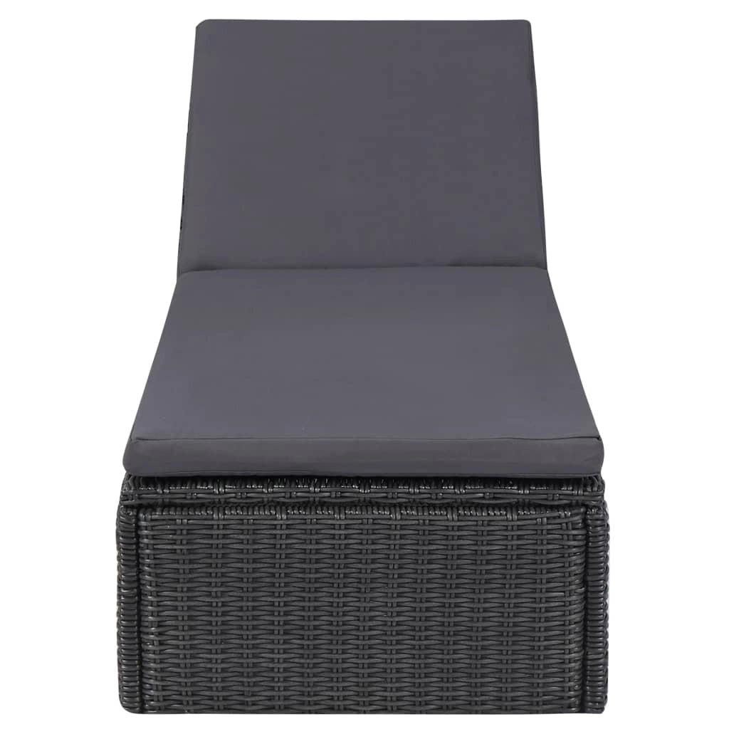 Lettino prendisole sedia a sdraio lettino prendisole letto da giardino mobili da esterno per patio resina intrecciata nera e grigio scuro 02_0012926
