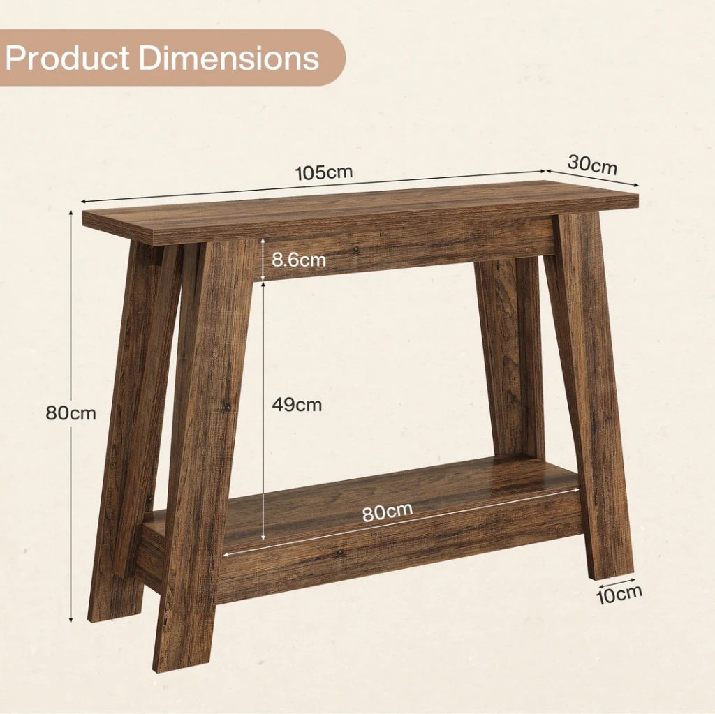 Tavolo consolle con 2 ripiani aperti 105 x 30 x 80 cm; marrone rustico