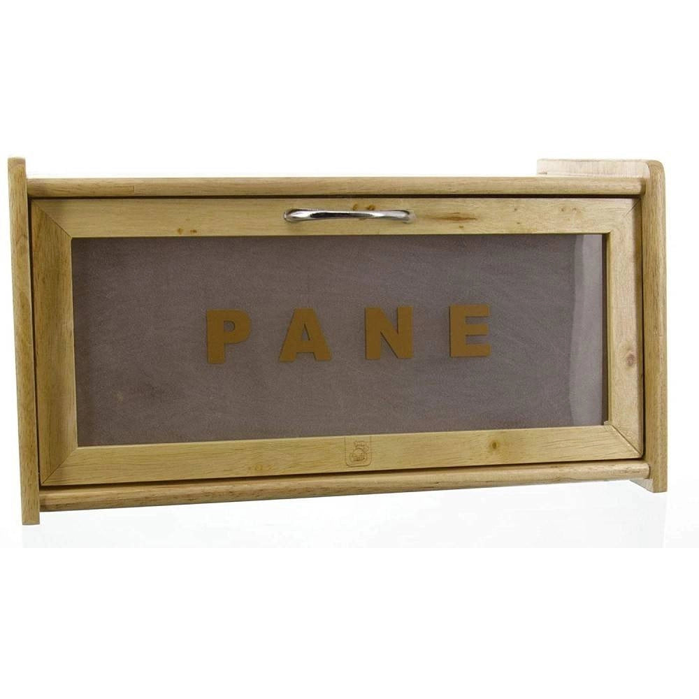 Trade Shop - Portapane In Legno Con Vetrina In Vetro Chiusura A Calamita Contenitore 38x22x20cm -