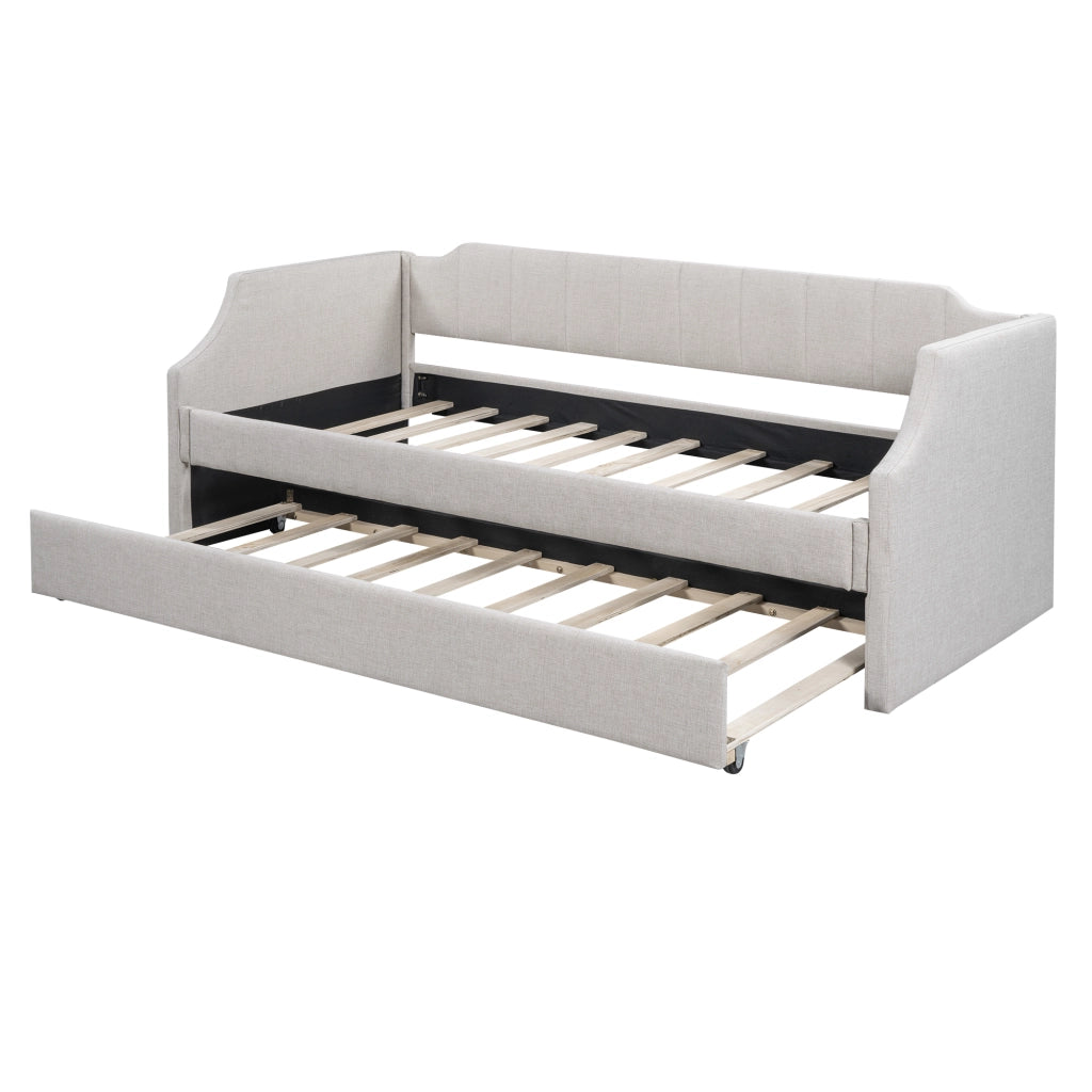 DESMIU Divano letto 90 × 200 cm 1 posto con letto estraibile, senza materasso, in lino, beige