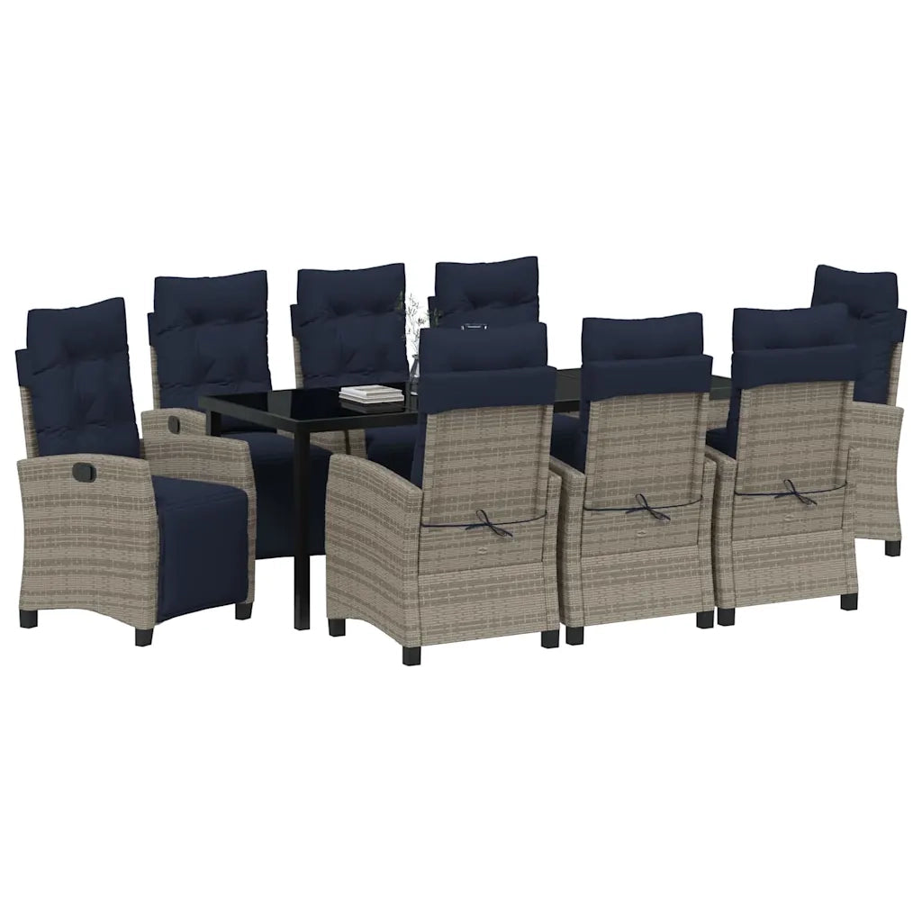 Set da Pranzo per Giardino con cuscino 9 pcs Grigio polyrattan 3380476