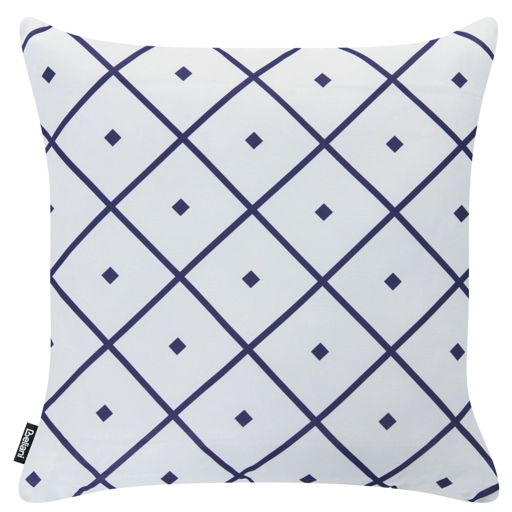 Set di 3 cuscini decorativi da esterno, accessori da giardino, motivo floreale, bianco e blu scuro motivo floreale