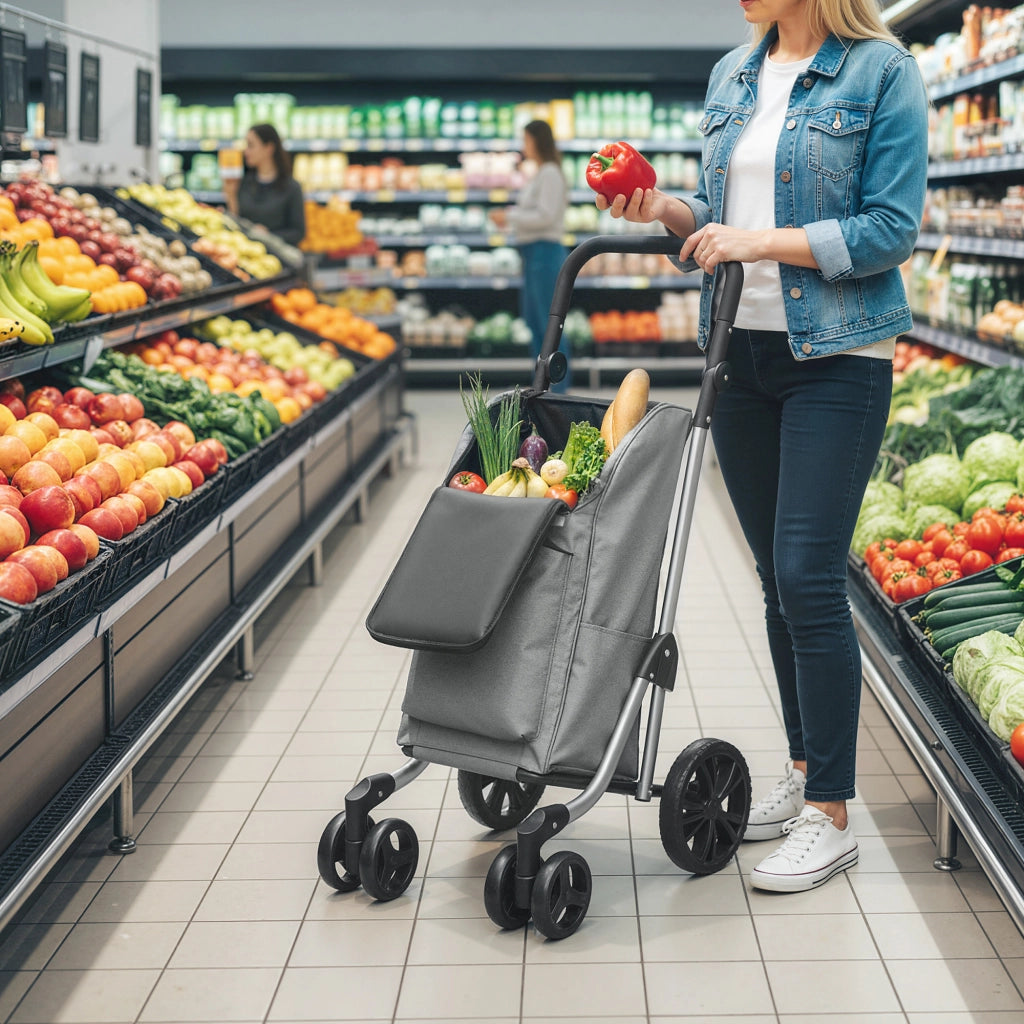 Carrello della spesa pieghevole con borsa termica ¨C zephmum ¨C Grigio, alluminio, 46 litri