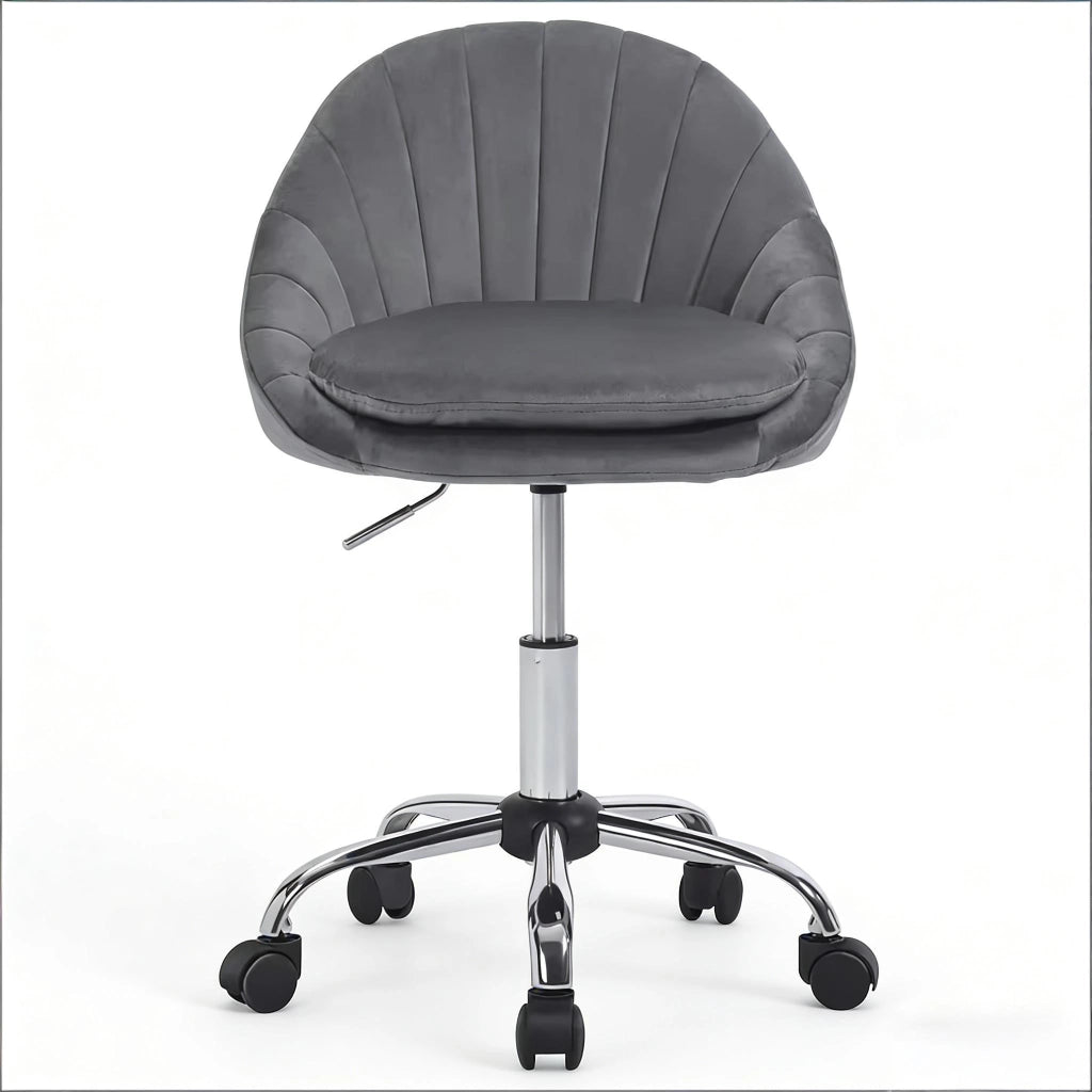 Sedia da ufficio girevole con Altezza Regolabile, Design Ergonomico e Ruote, in Velluto, Grigio Scuro