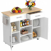 Isola da Cucina con Ruote e Top Quercia Mobile con Cassetti Bianco 90x46x100cm