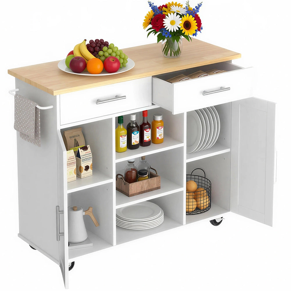 Isola da Cucina con Ruote e Top Quercia Mobile con Cassetti Bianco 90x46x100cm