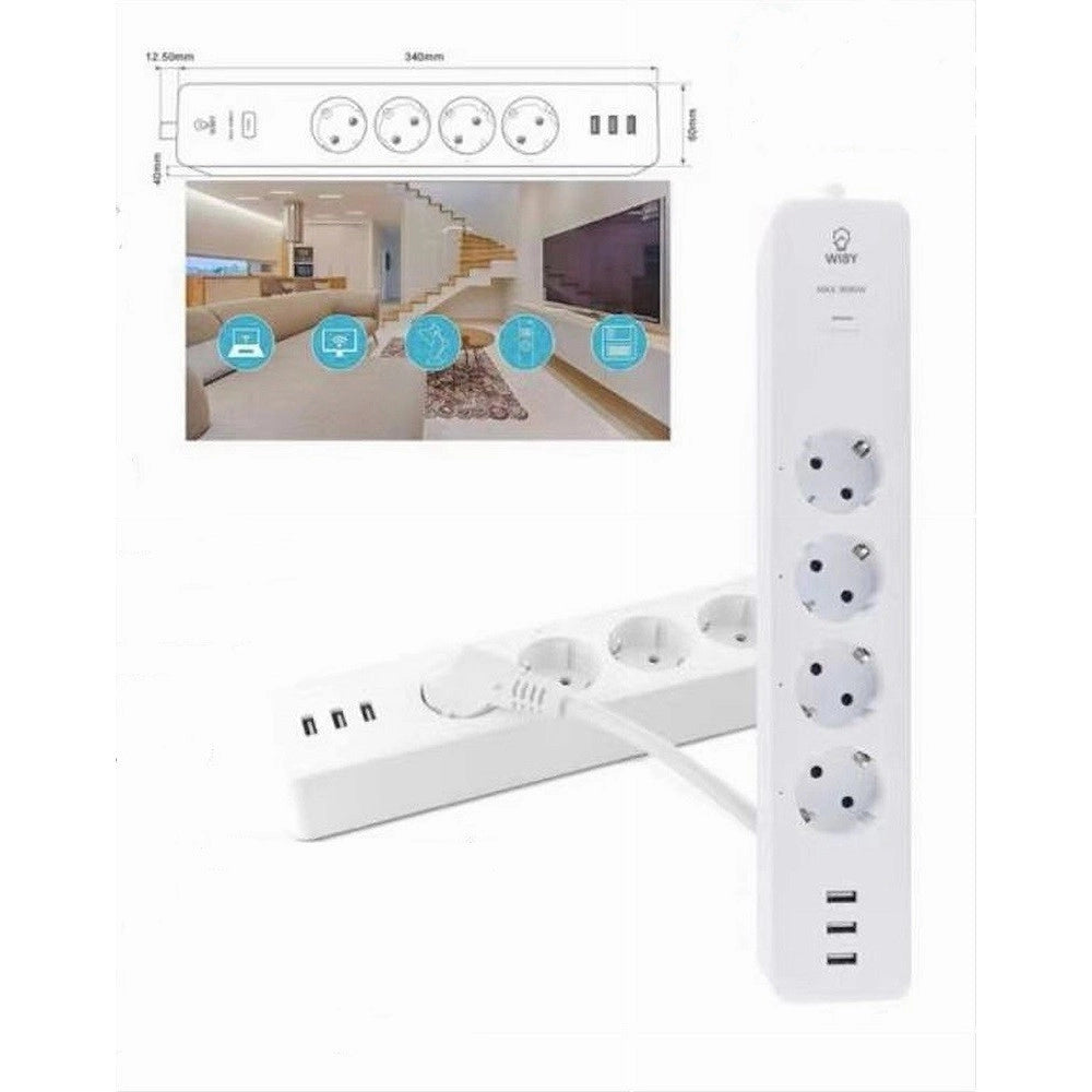 Trade Shop - Ciabatta Multipresa Smart Intelligente Wifi Con 4 Prese Ac 3 Porte Usb M3su411-eu -
