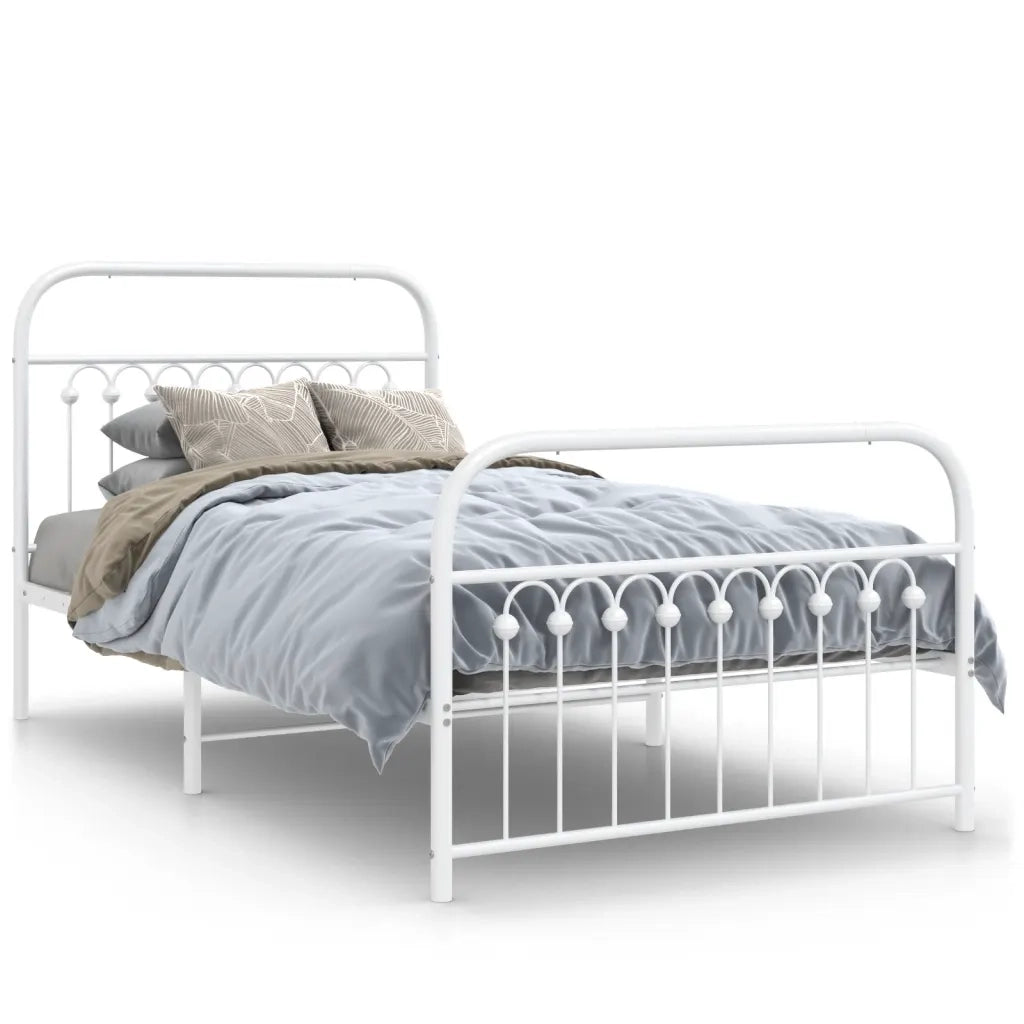 Letto singolo | Letto per adulti | Giroletto con Testiera e Pediera Metallo Bianco 100x190 cm
