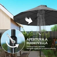 Ombrellone da Giardino Doppio con Apertura a Manovella, in Acciaio e Poliestere, 460x270x240 cm, Nero