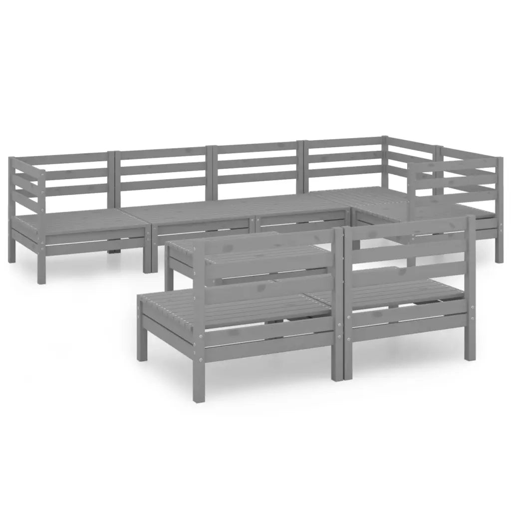 Set Salotto da Giardino 8 pz in Legno Massello di Pino Grigio 3082754